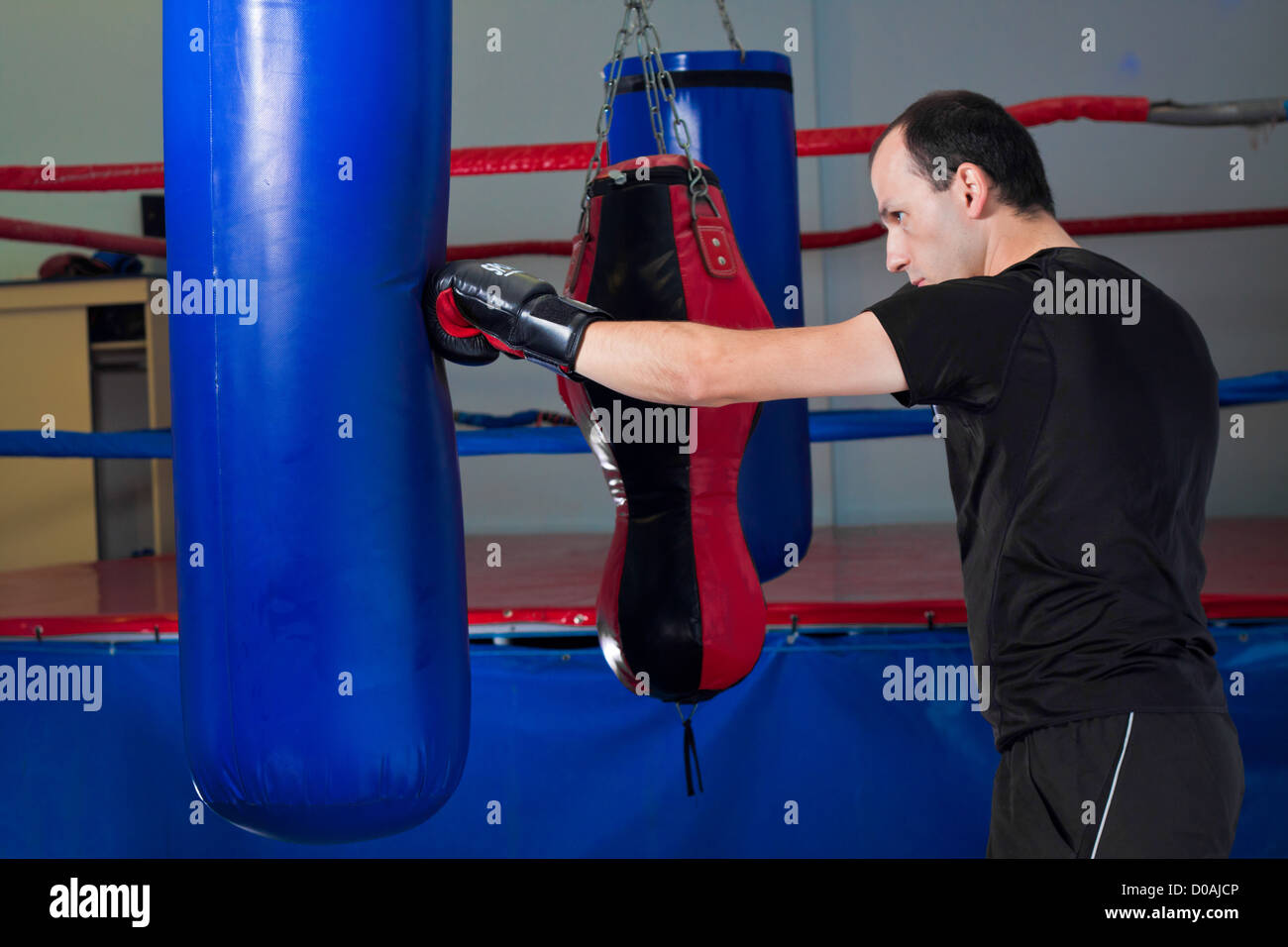Boxer punching a sand bag with back hand Stock Photo Alamy
