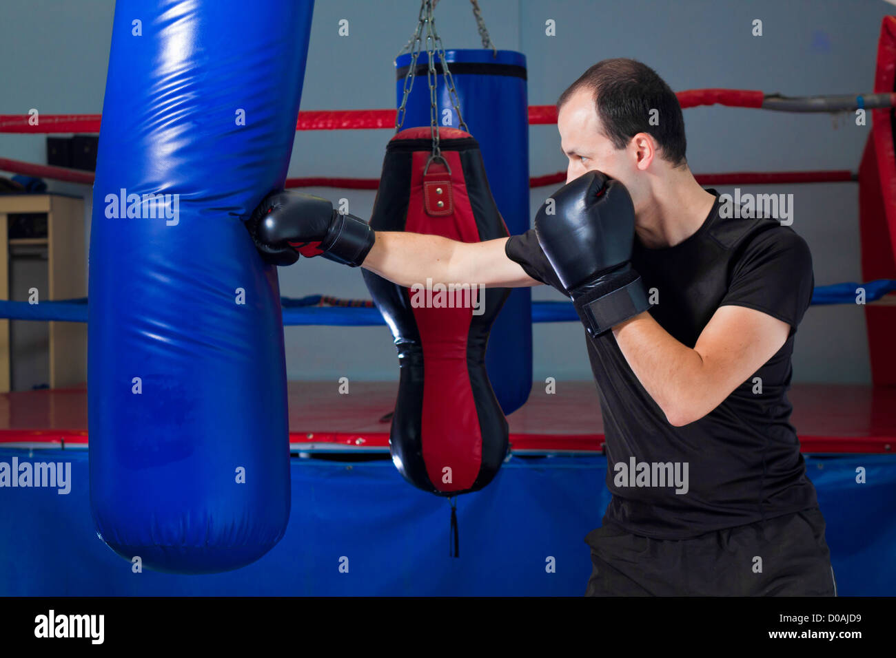 Boxer punching a sand bag with front hand Stock Photo Alamy