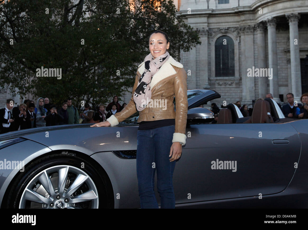 Olympic gold medallist Jessica Ennis posed with the all new Jaguar F-TYPE and gave a press conference near st. pauls cathedral, 01/12/2012 Stock Photo