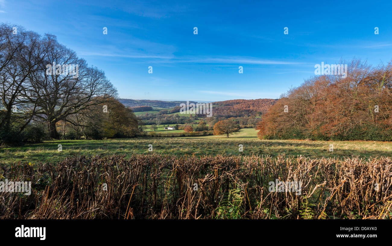 Autumn landscape with autumn trees, fields and farm near Itton Monmouthshire Wales Uk Stock Photo