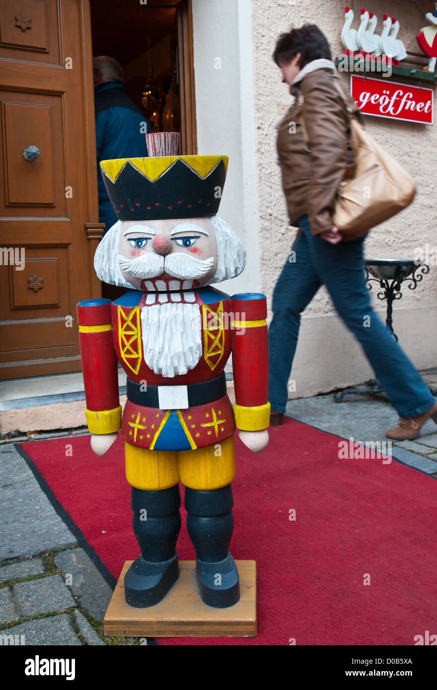 Big nutcracker outside woodcraft shop in town of Seiffen, famous for