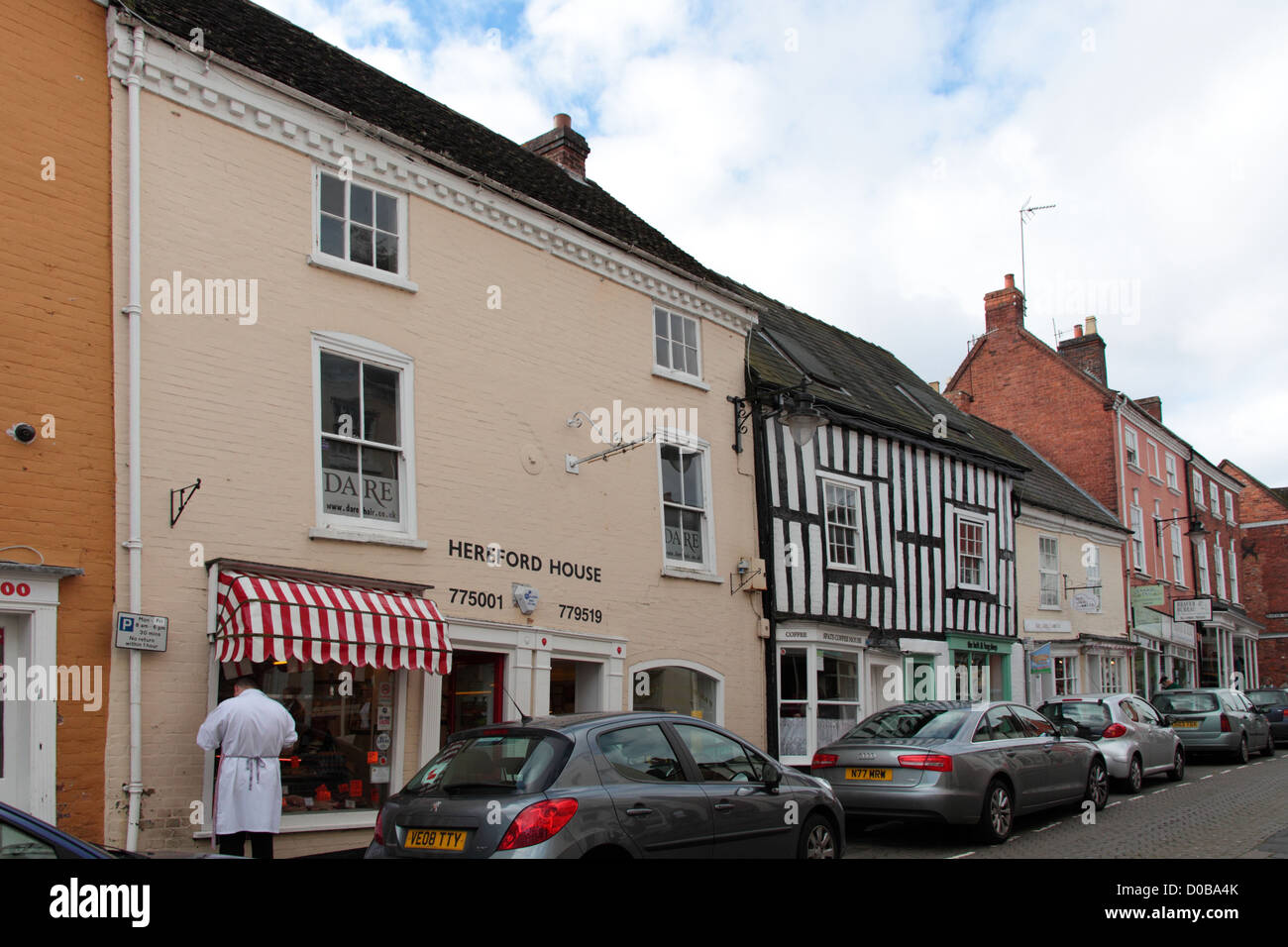 Traditional butcher's shop, High Street, Droitwich Stock Photo