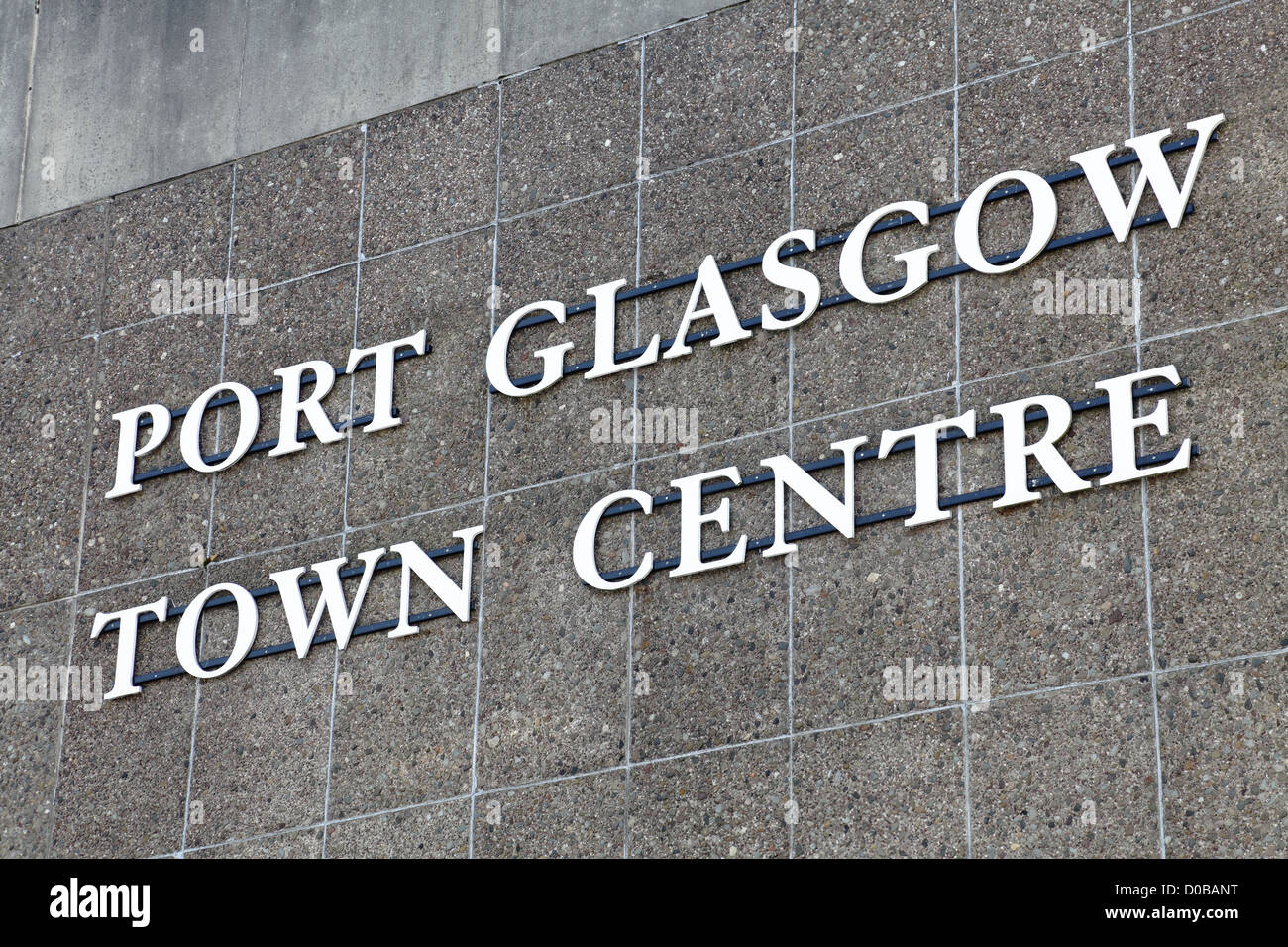 Port Glasgow Town Centre sign in Inverclyde, Scotland, UK Stock Photo