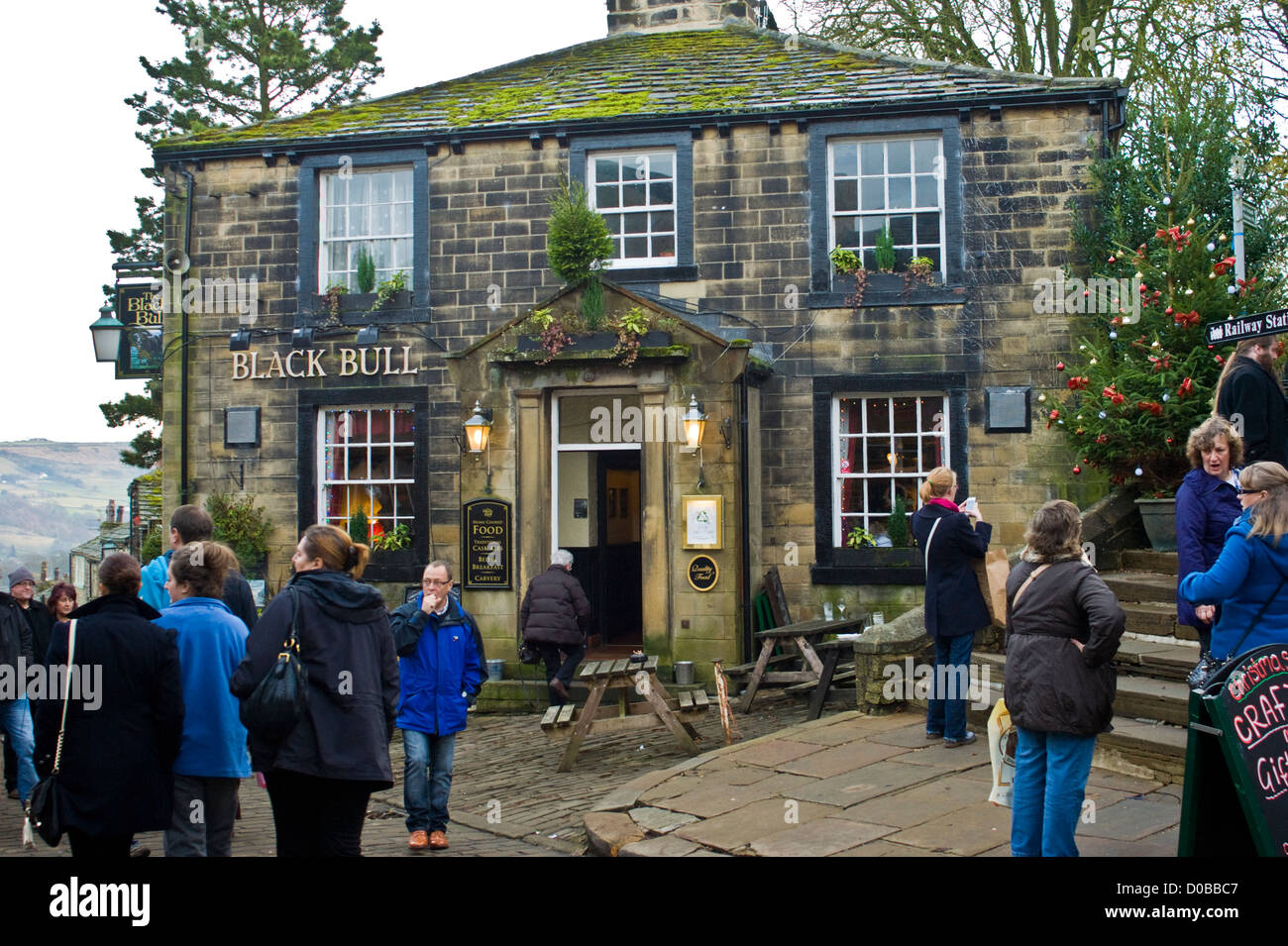 Black Bull, Main Street, Haworth at Christmas Market time 2012 Stock