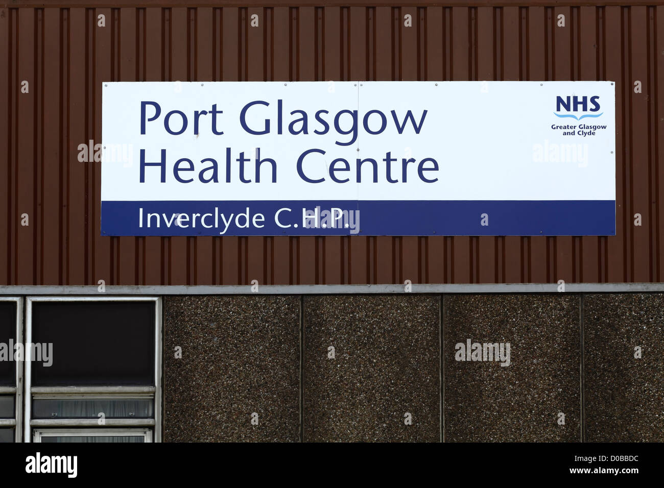 An NHS sign on Port Glasgow Health Centre (Inverclyde Community Health