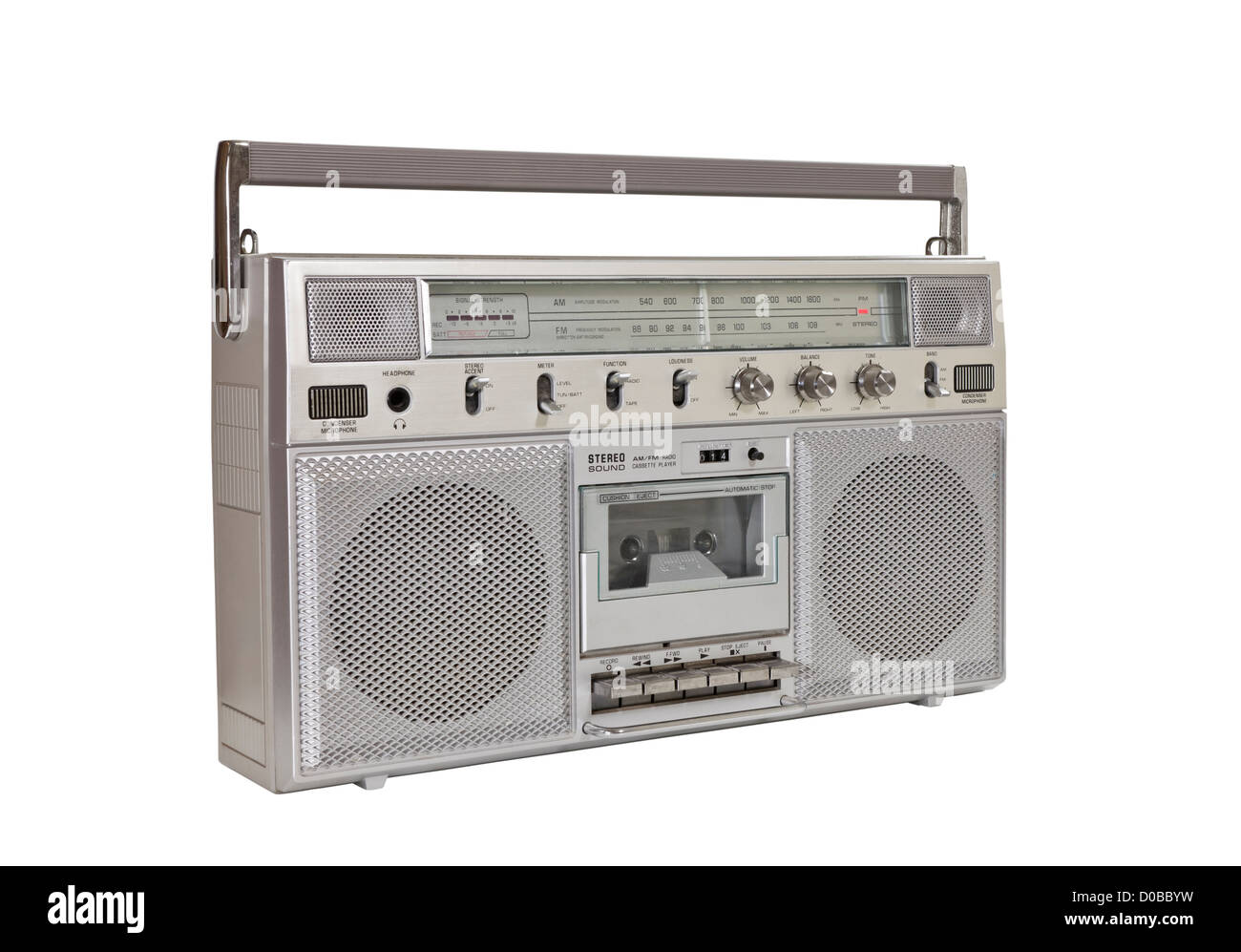 Vintage boom box portable stereo isolated with clipping path. Stock Photo