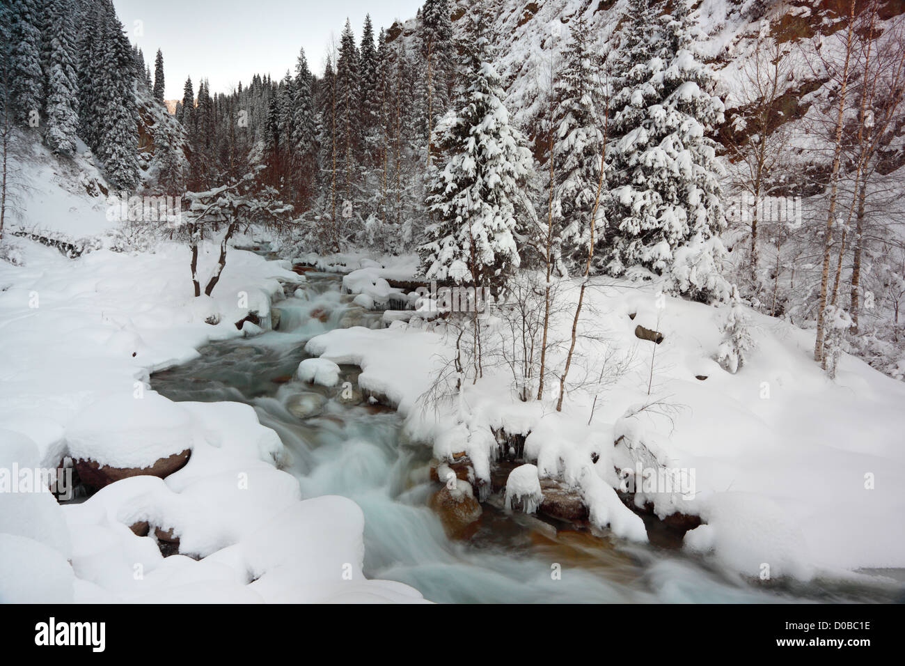mountain river in winter time Stock Photo