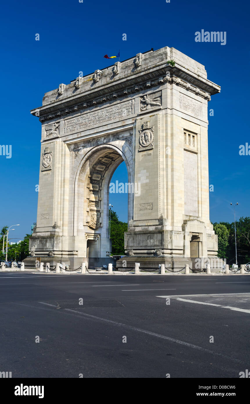 Arch of Triumph is located in the northern part of Bucharest, on the Kiseleff Road. Romania Stock Photo