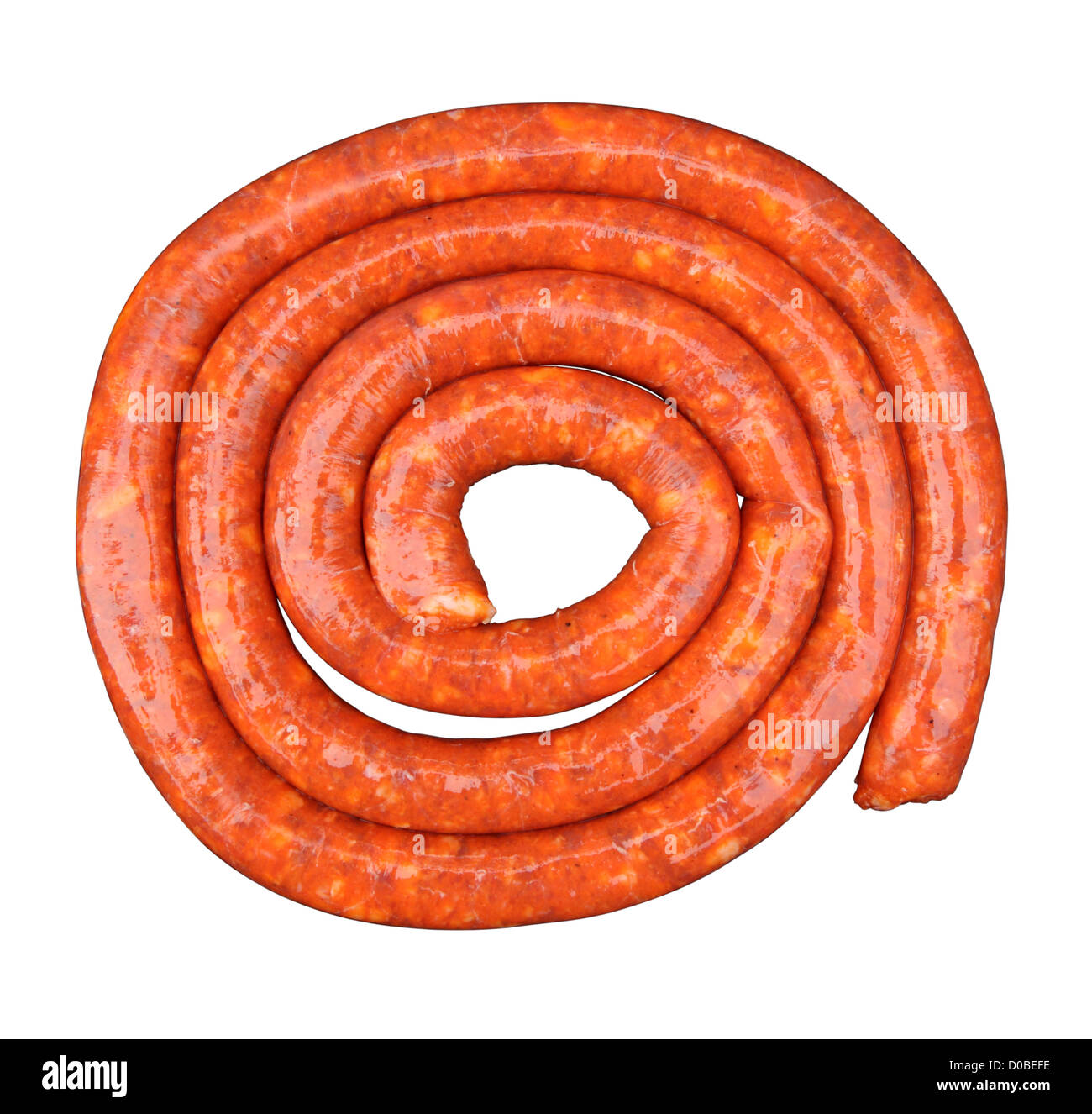 Spanish chorizo sausage isolated over white background Stock Photo