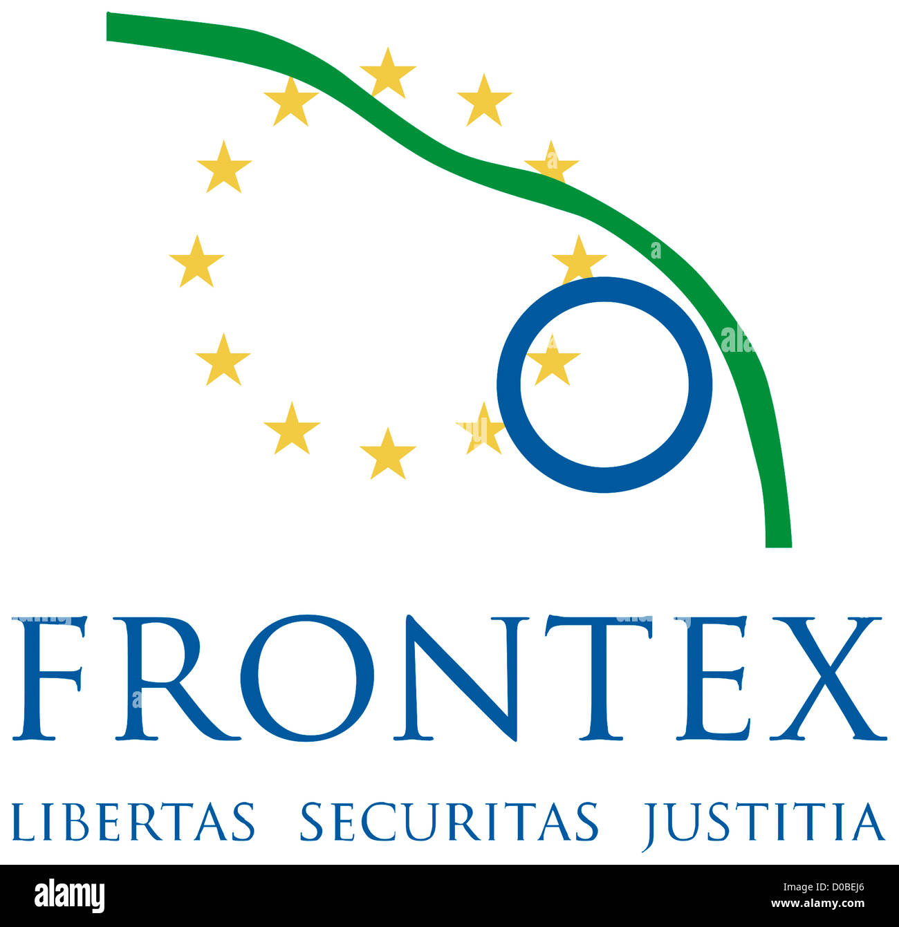 Logo of the European frontier guard agency Frontex with seat in Warsaw. Stock Photo