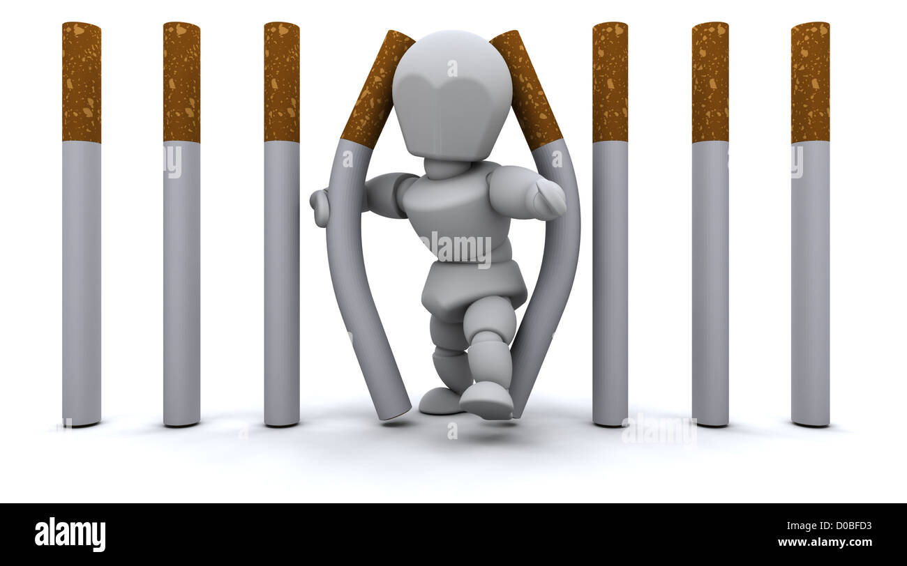 prison cigarette 3D render of a Man escaping Cigarette Prison Stock Photo