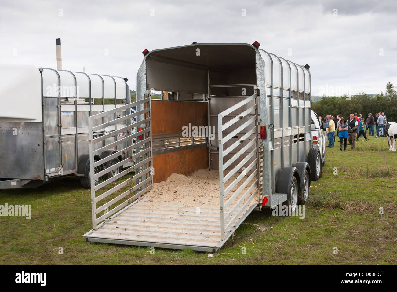 open horse box trailer at show Stock Photo Alamy