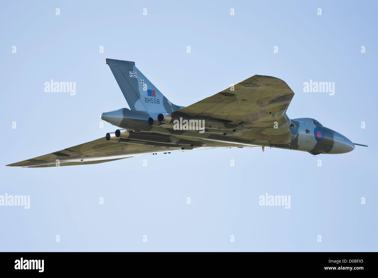 Vulcan bomber XH558 Spirit of Great Britain fly past at RAF Saint Athan Stock Photo