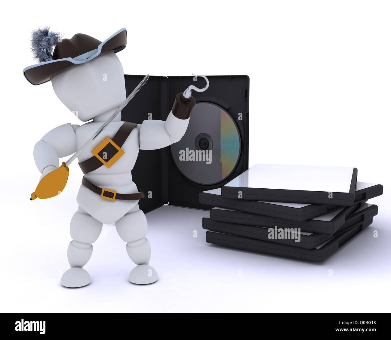 3D render of a Pirate with DVD software Stock Photo