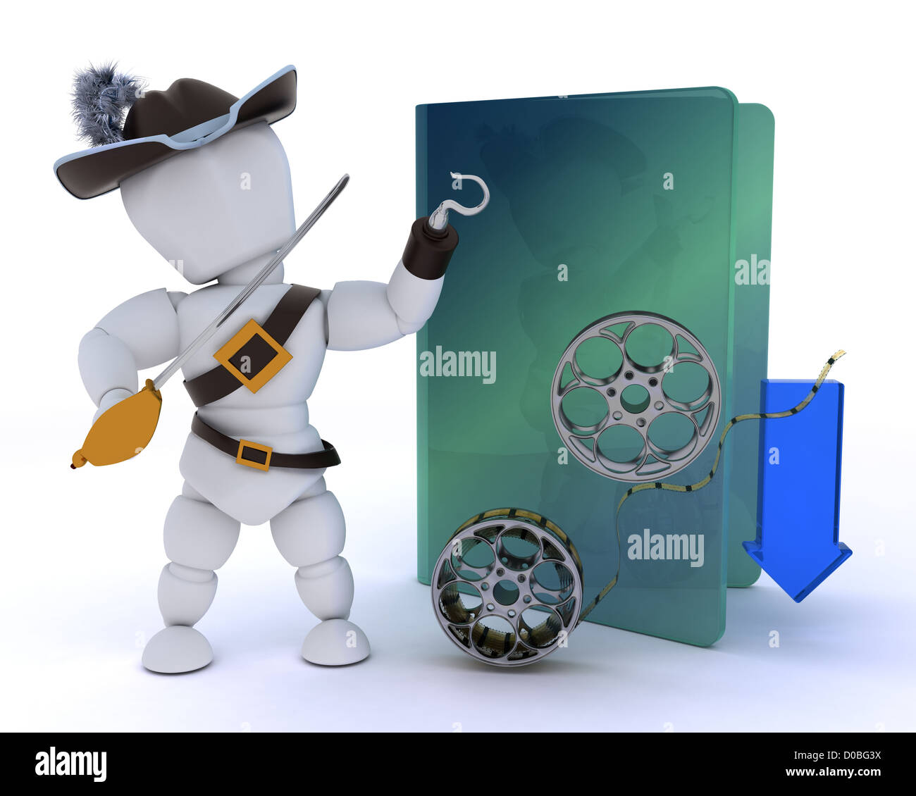 3D render of a pirate depicting illegal video downloads Stock Photo