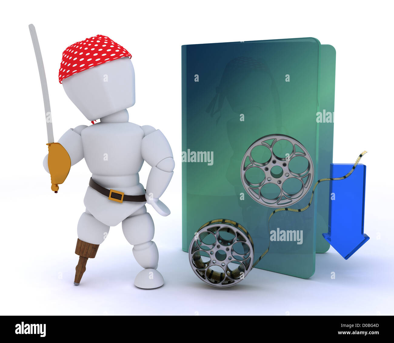 3D render of a pirate depicting illegal video downloads Stock Photo