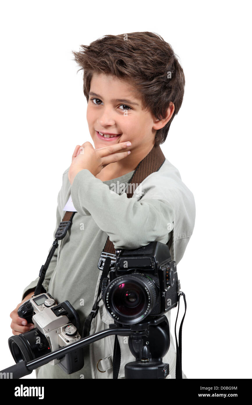 Little boy dressed as cameraman Stock Photo Alamy