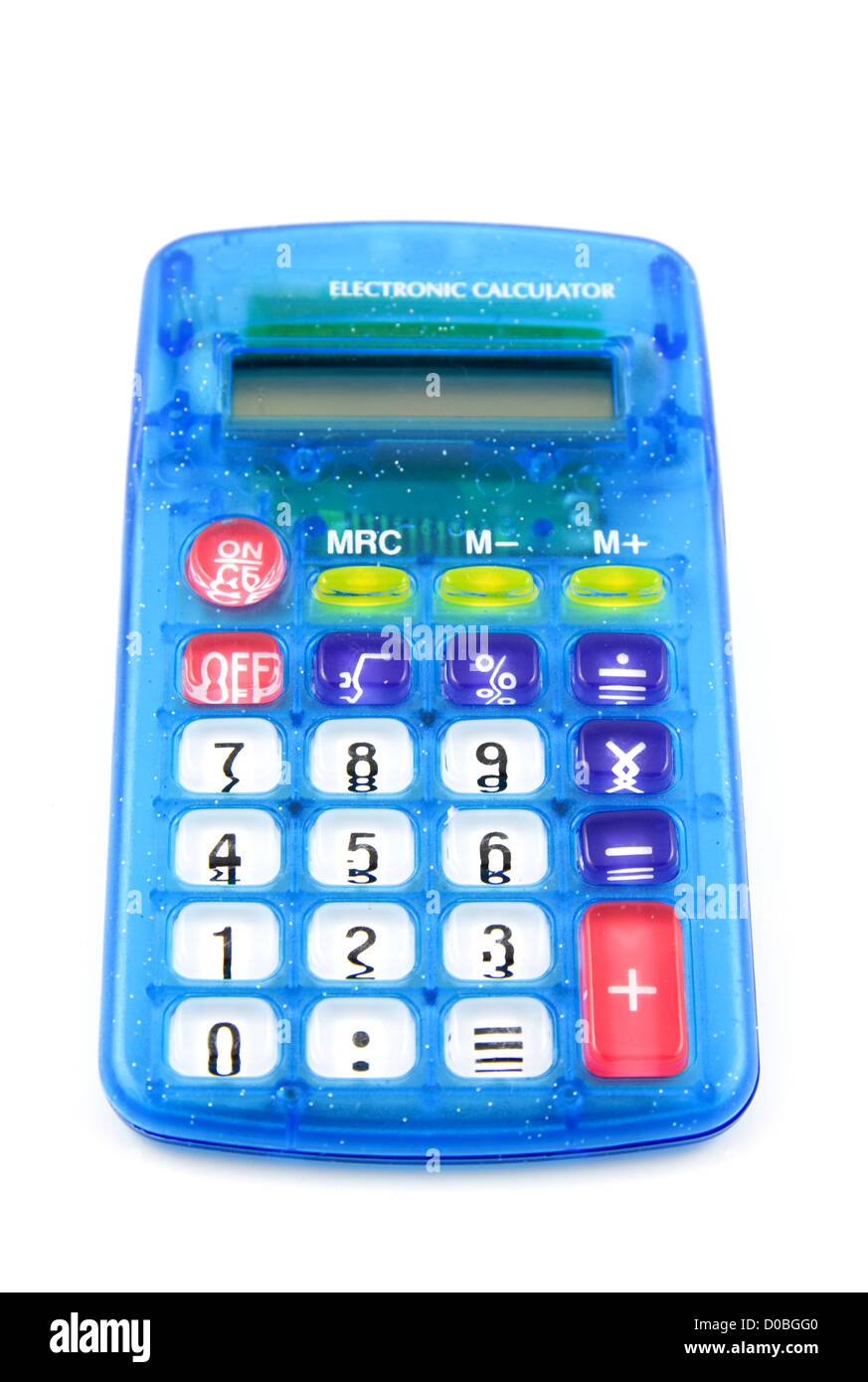 blue electronic calculator isolated on white background Stock Photo