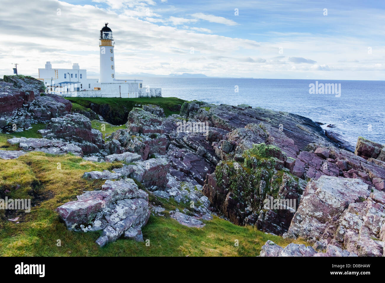 The lighthouse at Rubha Reidh near Gairloch in the Scottish Highlands. Stock Photo
