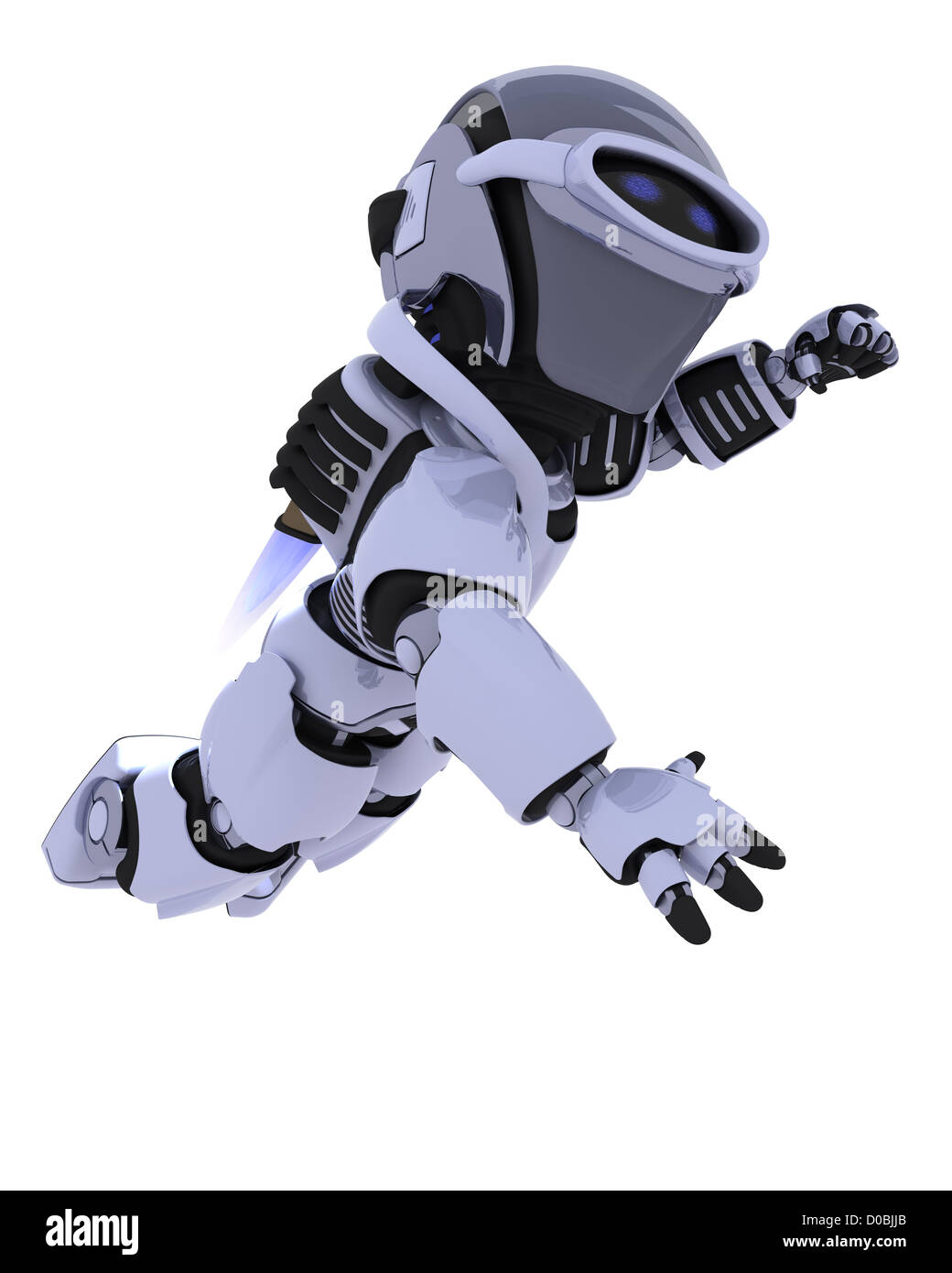 3D render of a robot with jet pack flying Stock Photo