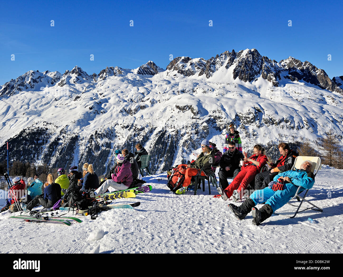 Sunbathing, Chamonix, French alps. Stock Photo