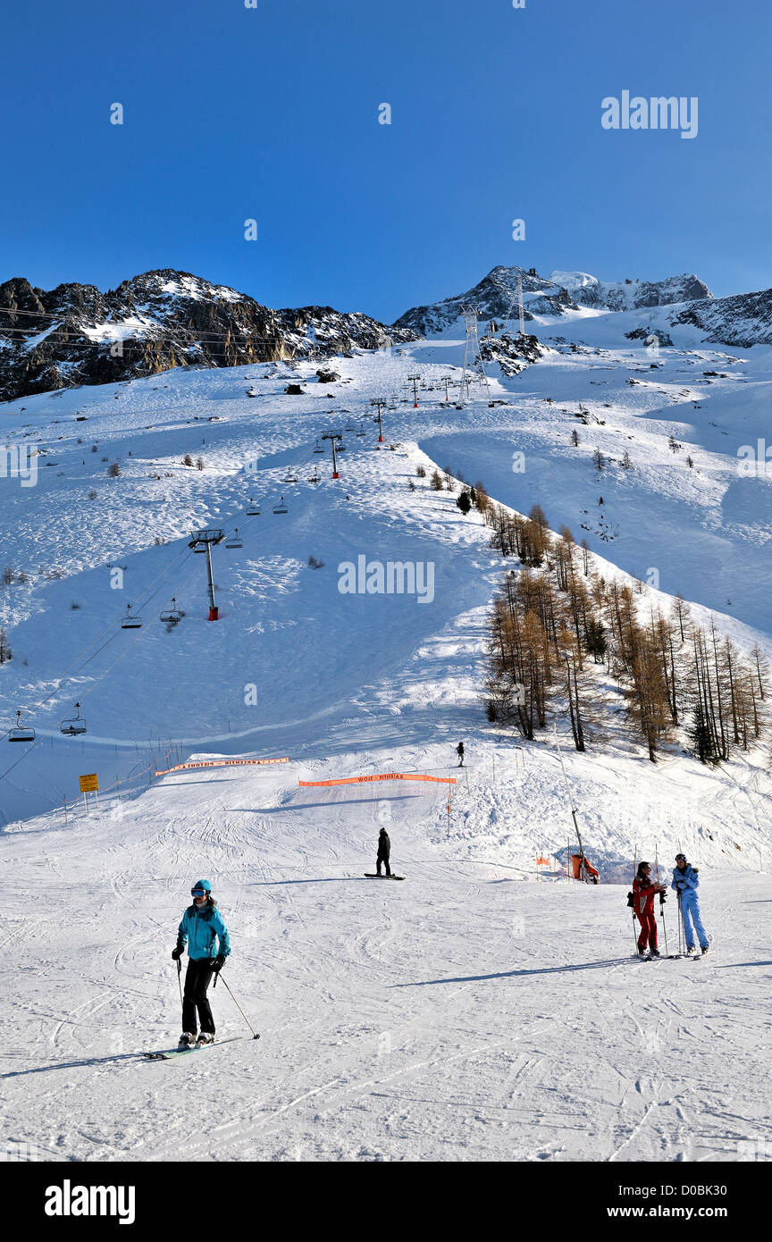 Skiing at Argentieres, french alps. Stock Photo