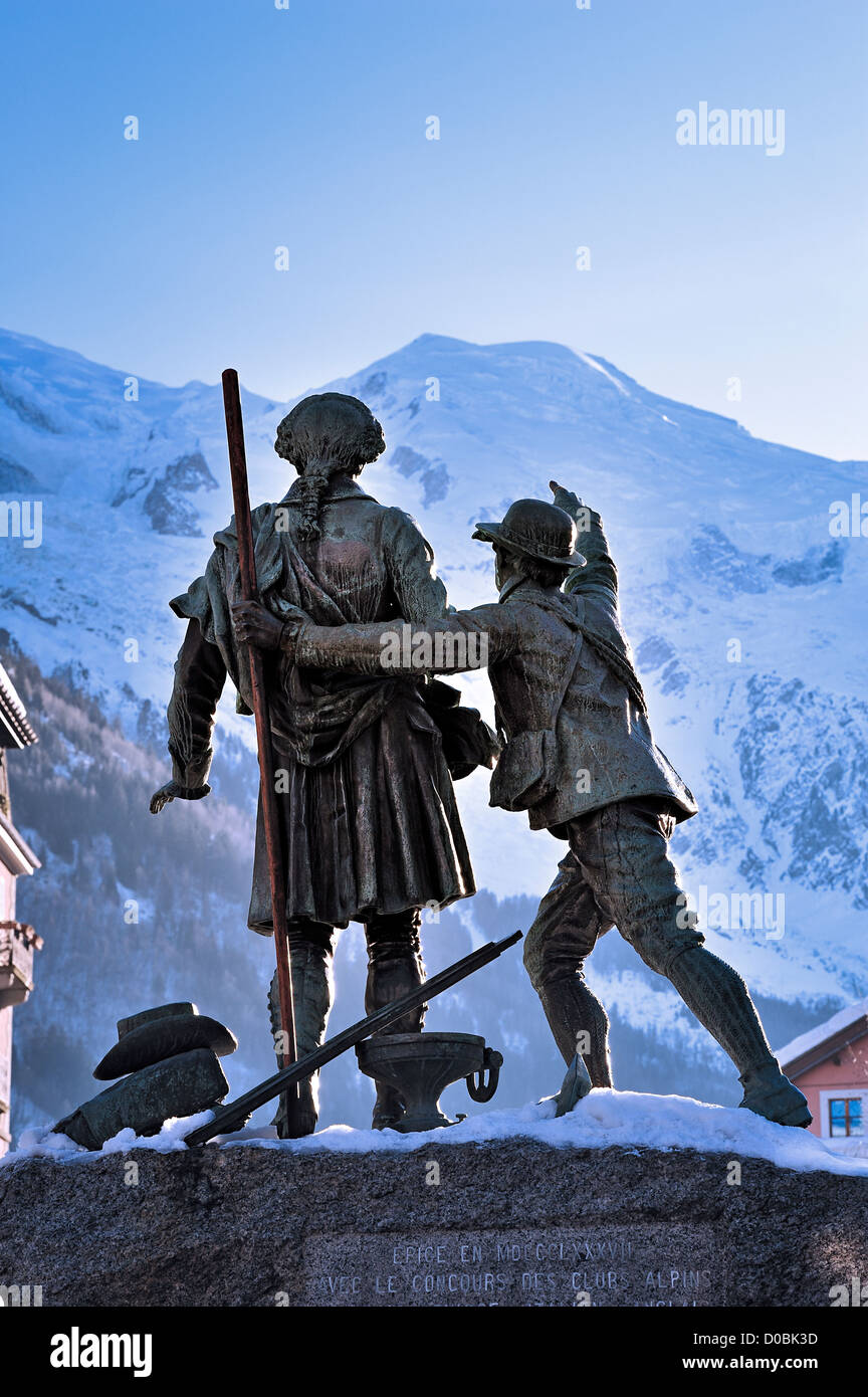 Paccard and Balmat monument, Chamonix MontBlanc, France. Stock Photo