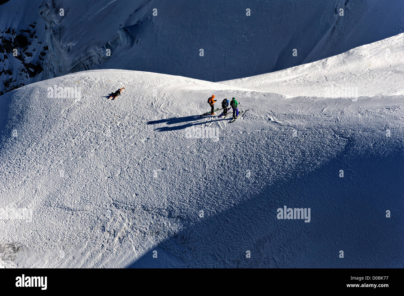 Mountaineers near Aiguille du Midi, Chamonix, France. Stock Photo