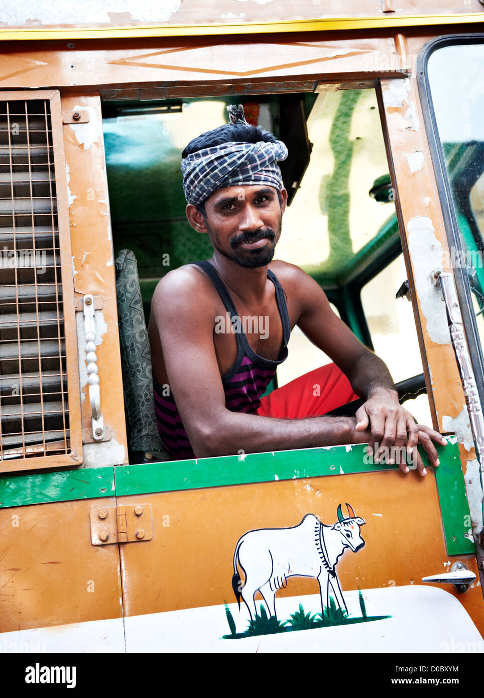Truck driver in Fort Cochin, Kerala, India Stock Photo