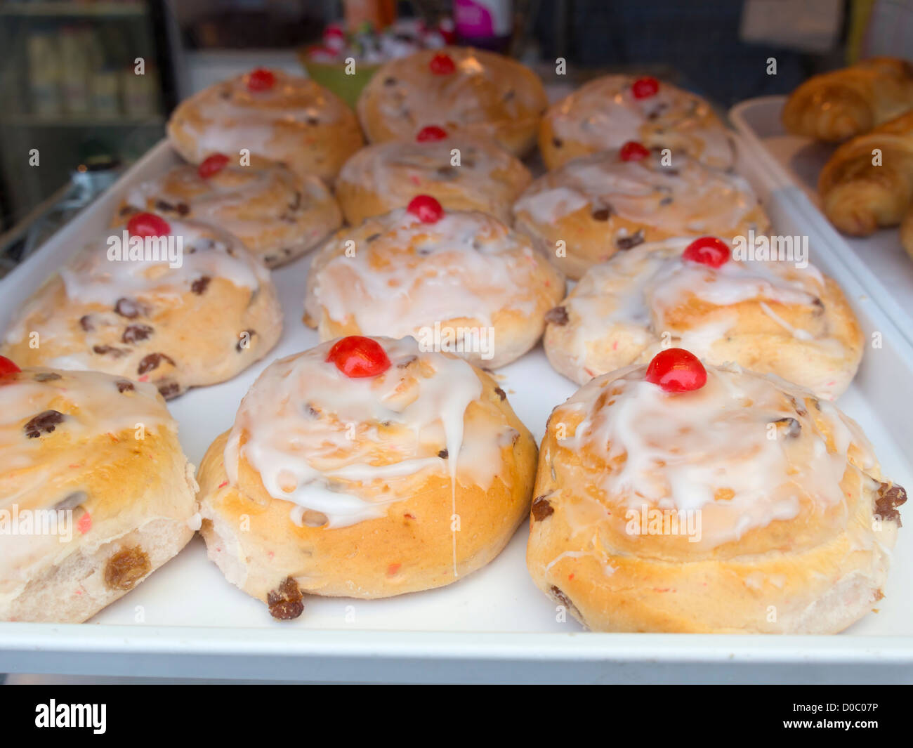 Iced fruit buns Stock Photo