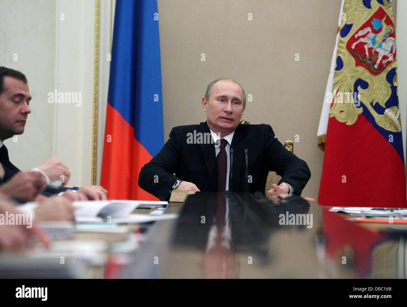 Nov. 21, 2012 - Moscow, Russia - November 21,2012.Moscow,Russia. Pictured: Russia's President Vladimir Putin and prime-minister Dmitry Medvedev (l)at Security Council of Russian Federation session in Moscow. (Credit Image: © Viktor Vasenin/PhotoXpress/ZUMAPRESS.com) Stock Photo