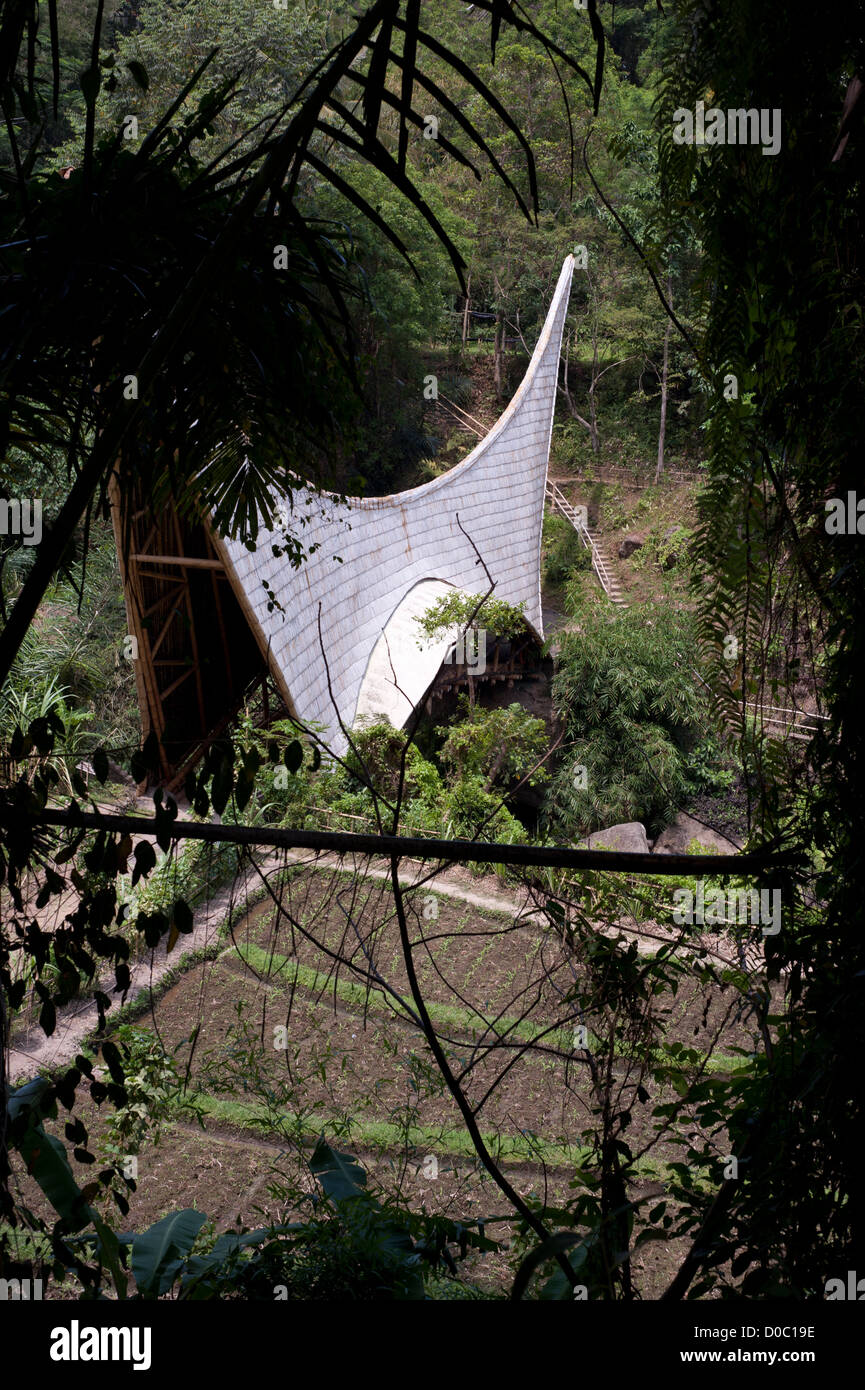 The Bridge of Bamboo from P.T.Bamboo architect office in bali in Green School . Stock Photo