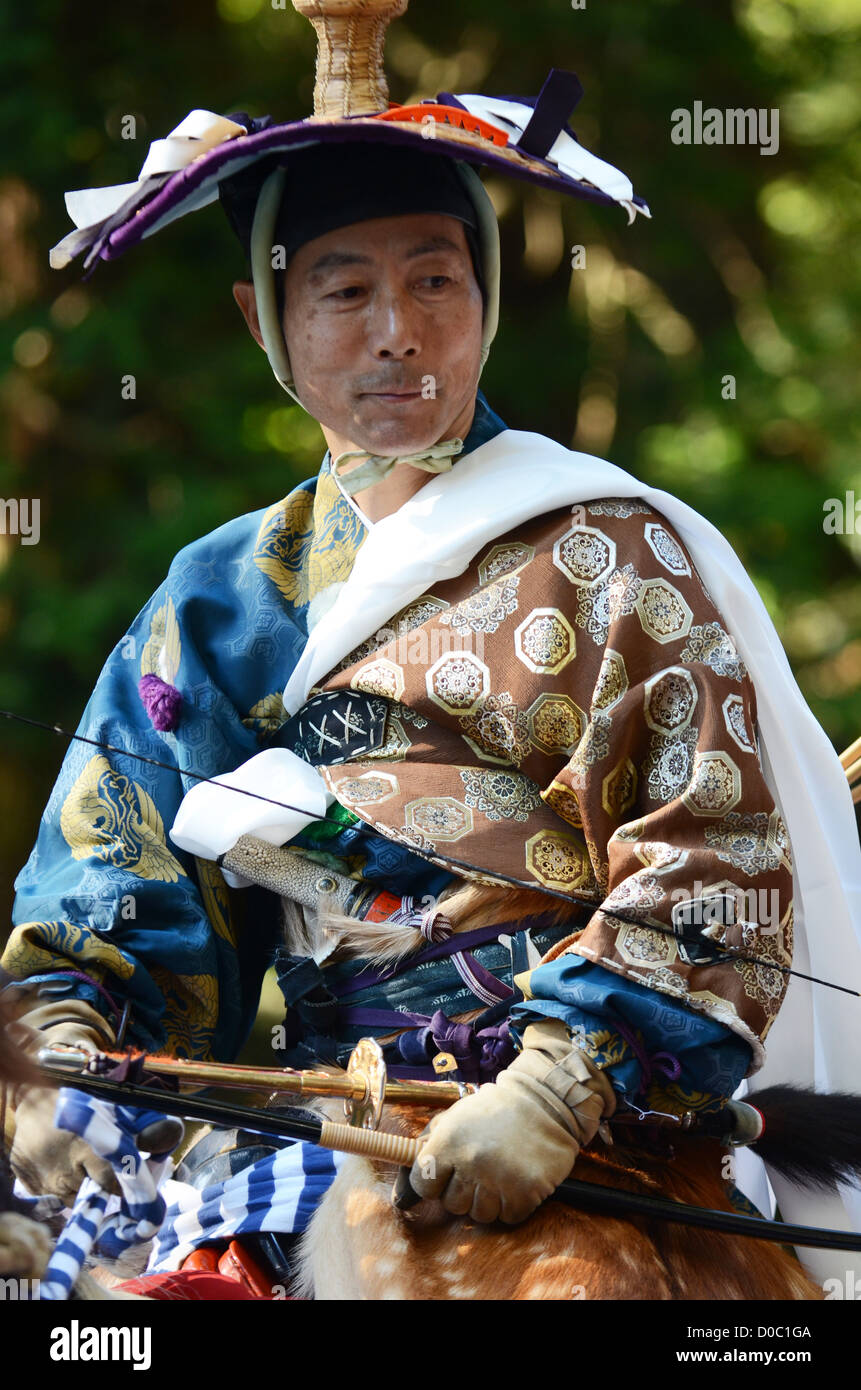 Yabusame - Mounted traditional Japanese archery - exhibition at Toshogu Shrine, Nikko Stock Photo