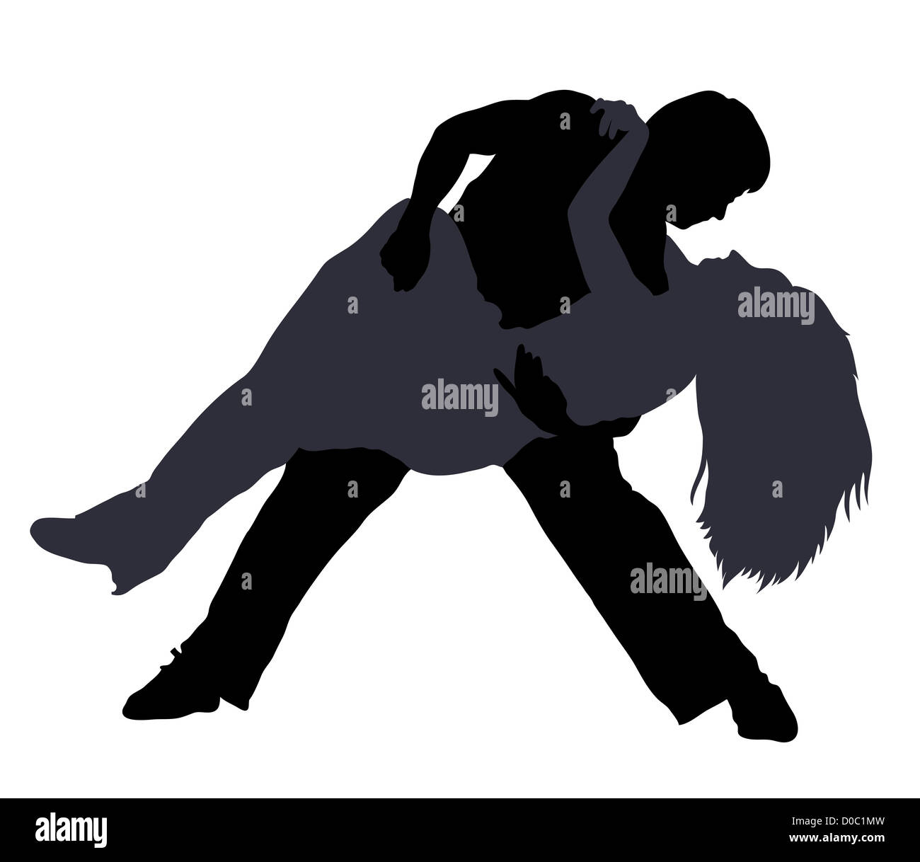 Silhouettes of couple dancing breakdance isolated on white Stock Photo