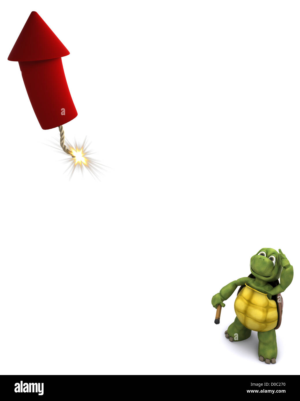 3d render of Tortoise lighting a firework Stock Photo