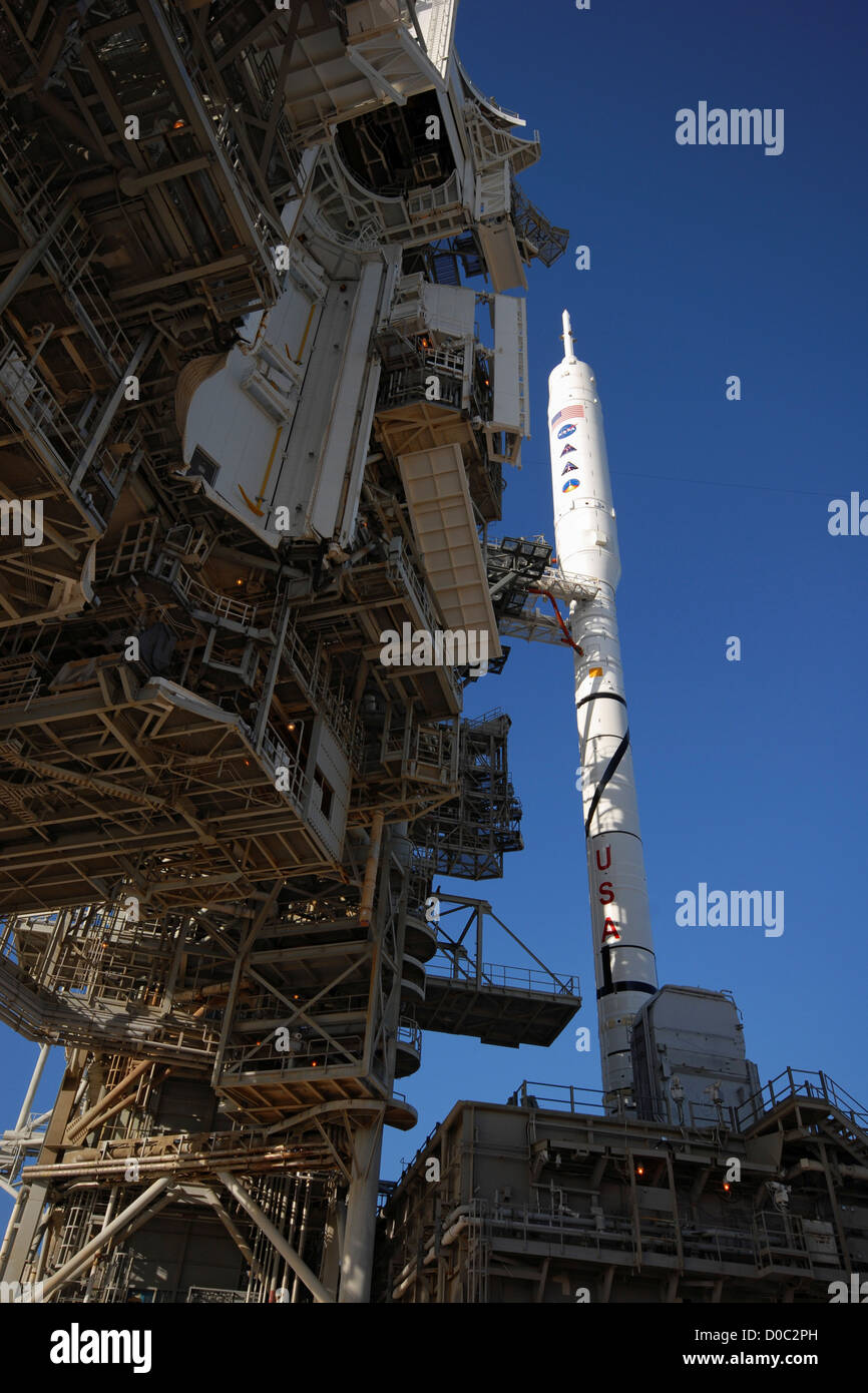 Ares I-X towers over Launch Pad 39B a few days before its test flight. Stock Photo