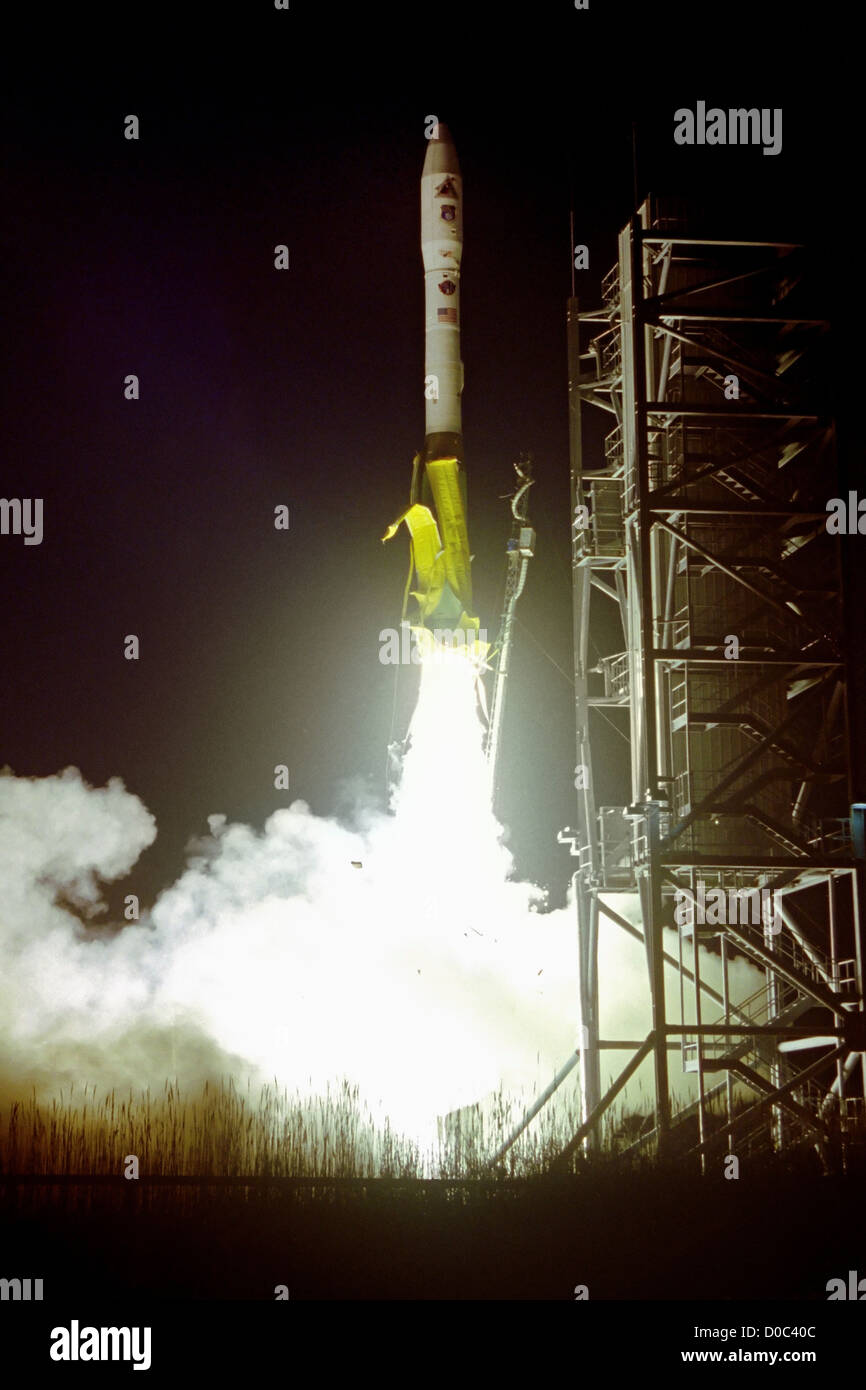 The first Minotaur 1 rocket launches new Mid-Atlantic Regional Spaceport (MARS) NASA's Wallops Island Virginia facility. It is Stock Photo