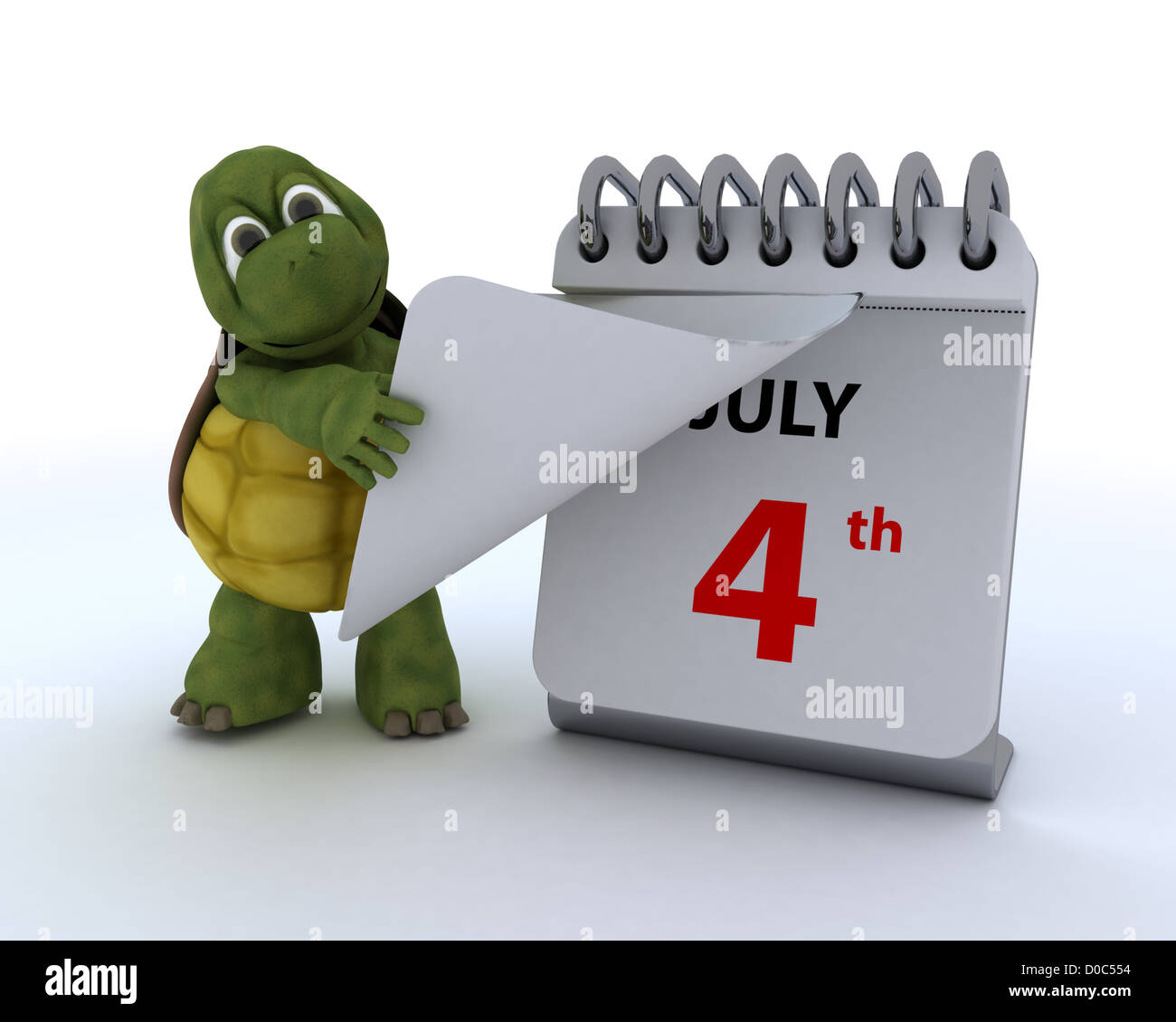 3D render of a tortoise with a calendar Stock Photo
