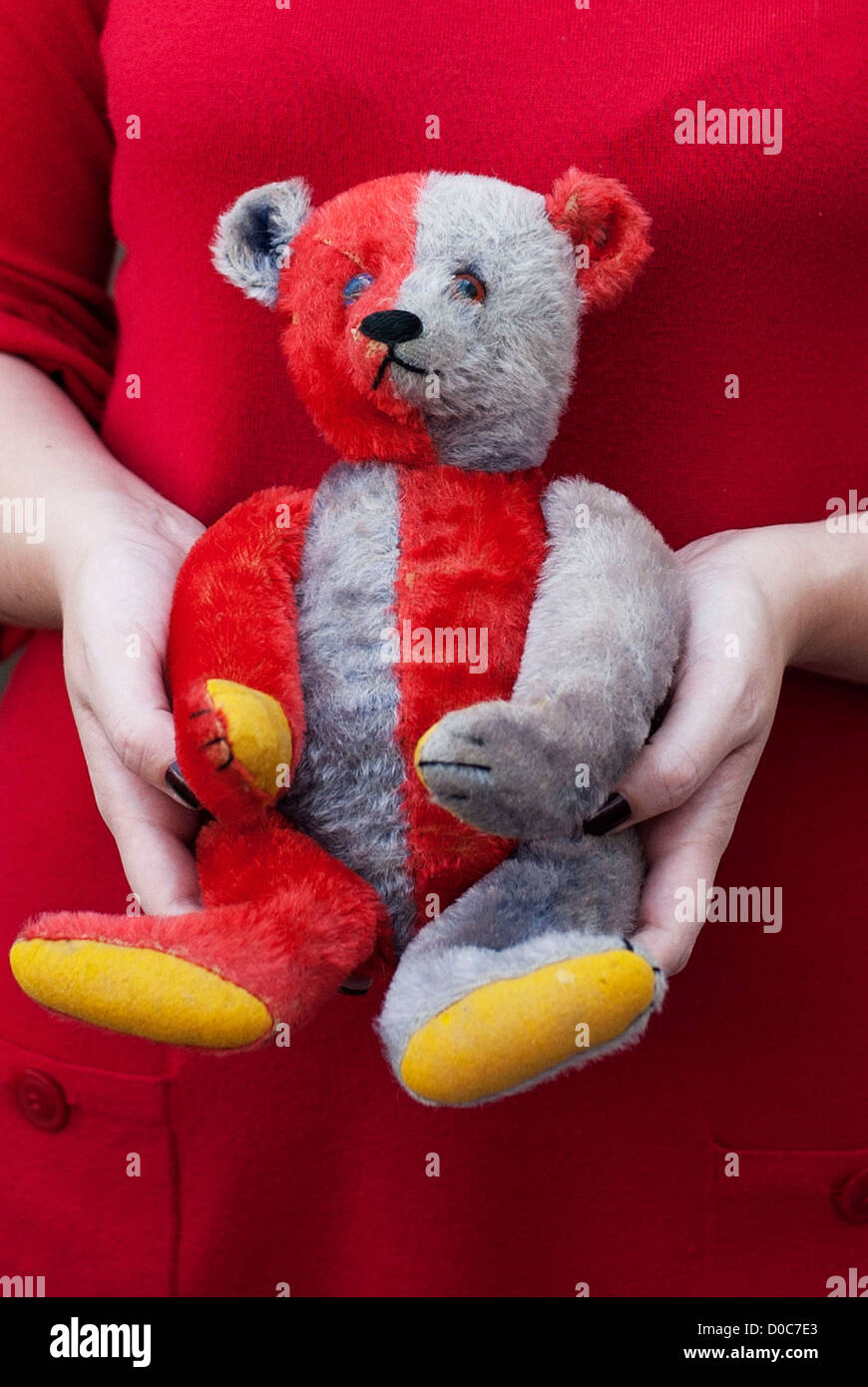 Harlequin Steiff Teddy Bear with red and blue mohair circa Harlequin Steiff Teddy Bear with red and blue mohair circa