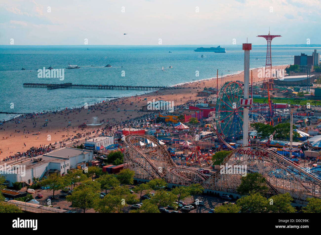 The Space Shuttle prototype Enterprise sails barge past Coney Island
