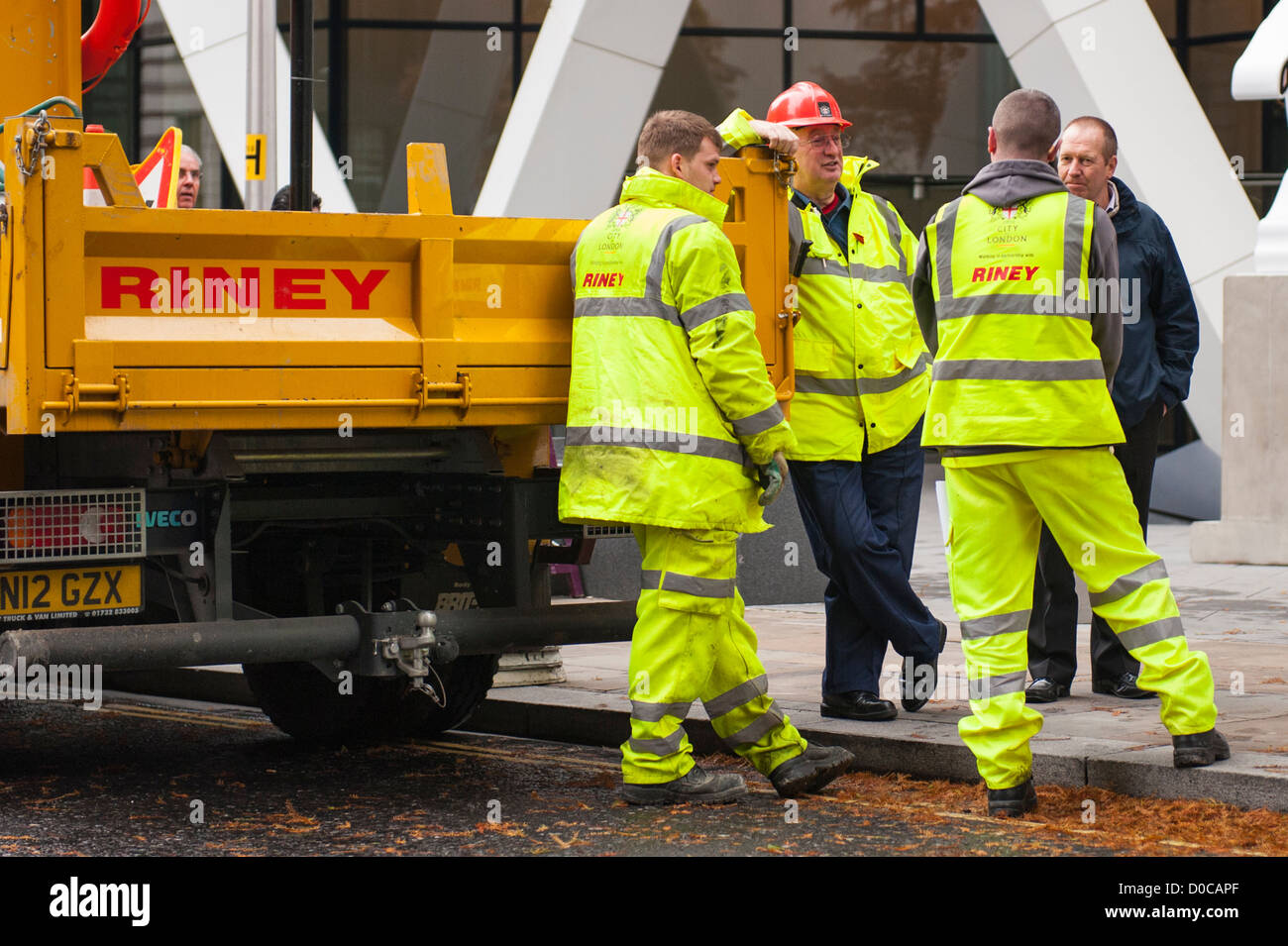London , City , council maintenance flat back yellow truck Riney