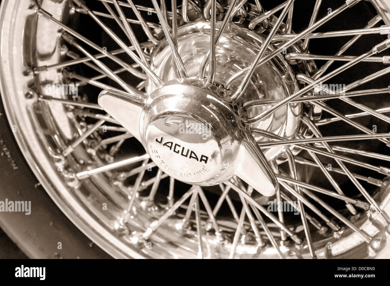 Wire Wheel of classic Jaguar car Stock Photo