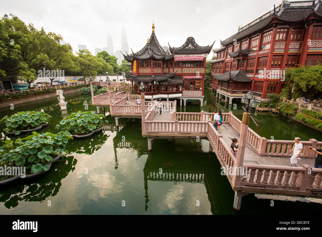 View of the Huxinting Teahouse in Yu Yuan Gardens Shanghai, China Stock Photo