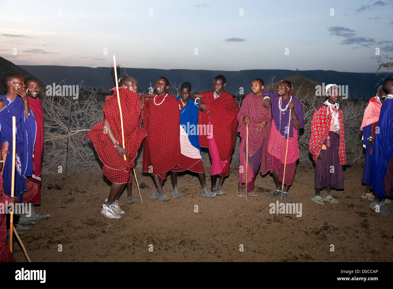 Maasai Men or Warrior at Cultural Village in Olpopongi in Tanzania;East Africa;Africa Stock Photo