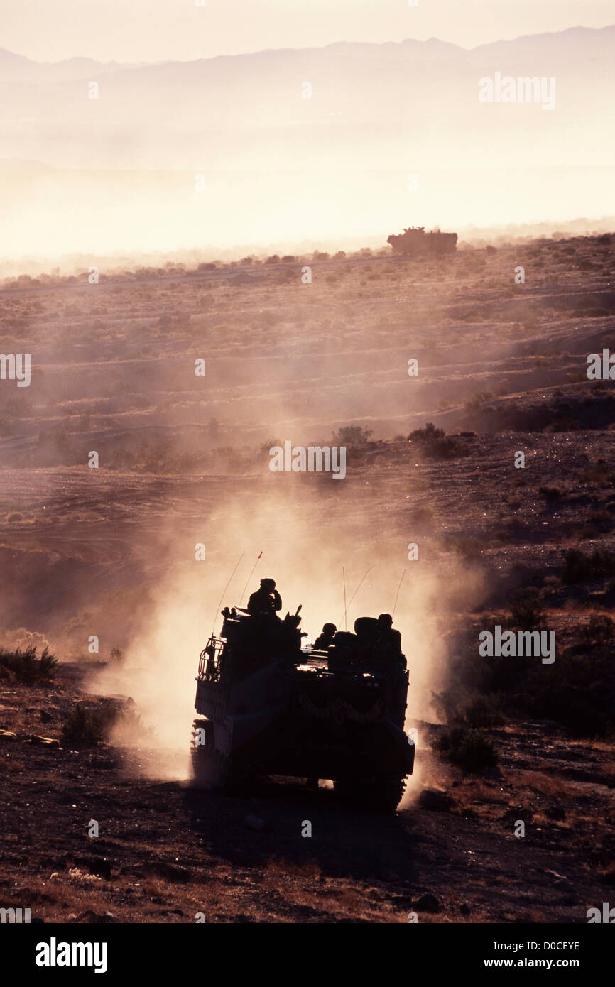 Amphibious Assault Vehicle Stirs Up Dust During Maneuvers Stock Photo