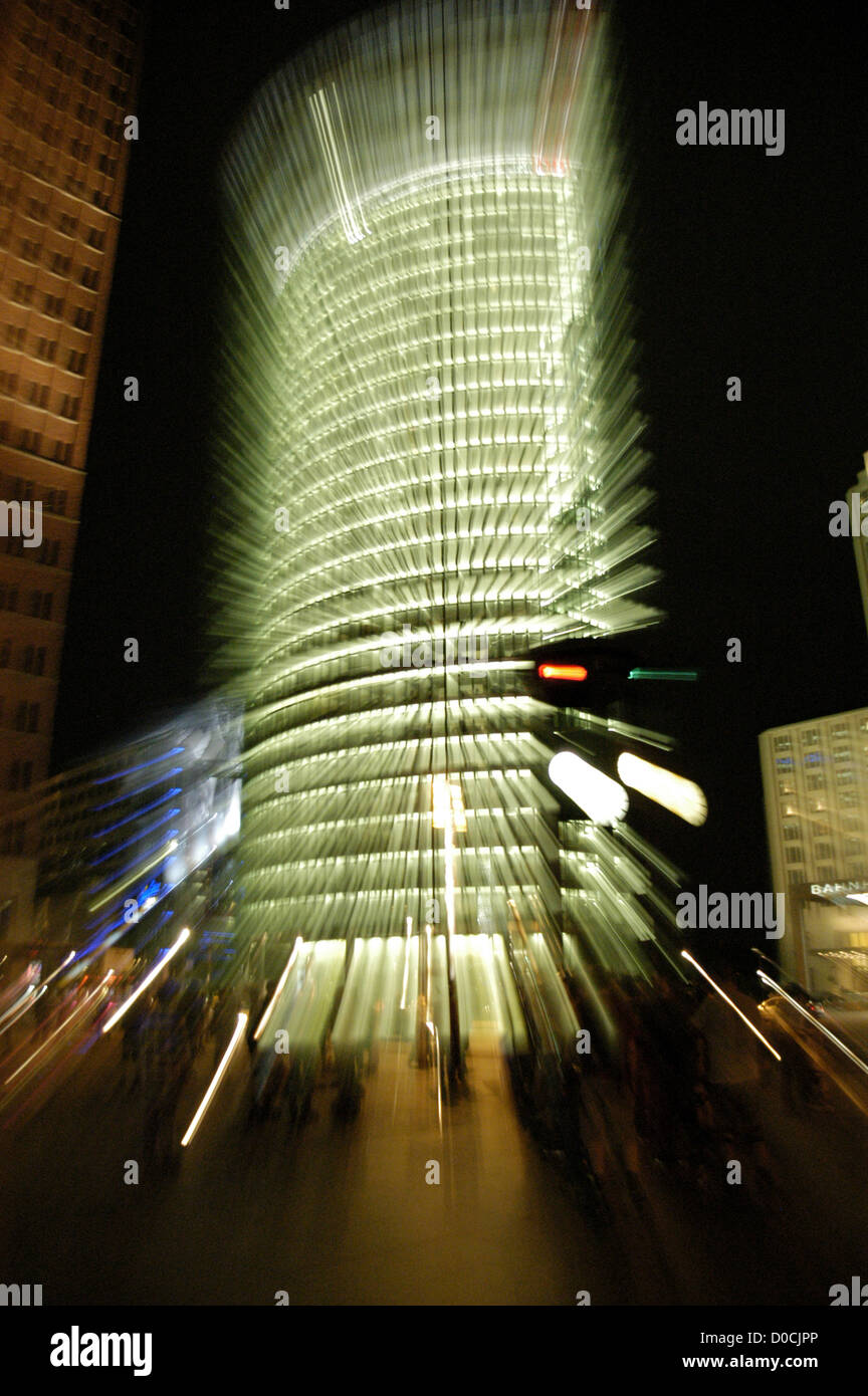 Germany. Berlin. Building of Deutsche Bahn (DB). Effect of the lights. Stock Photo