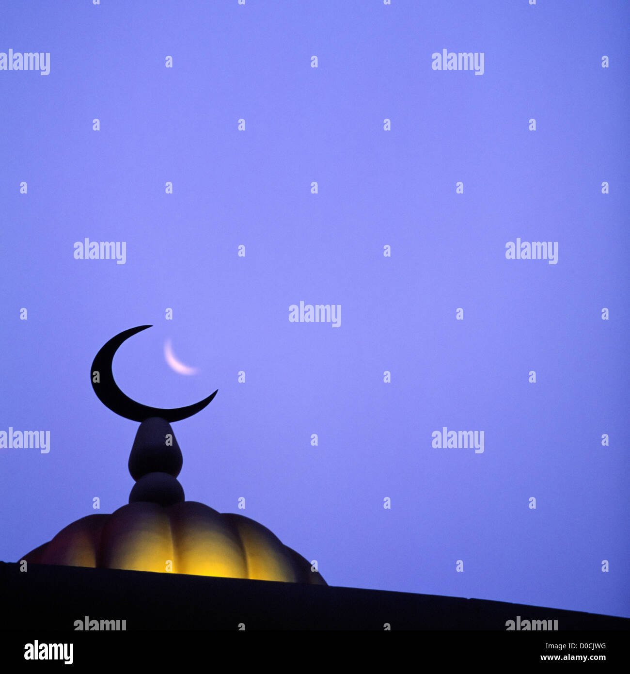 Crescent Moon and Mosque Stock Photo