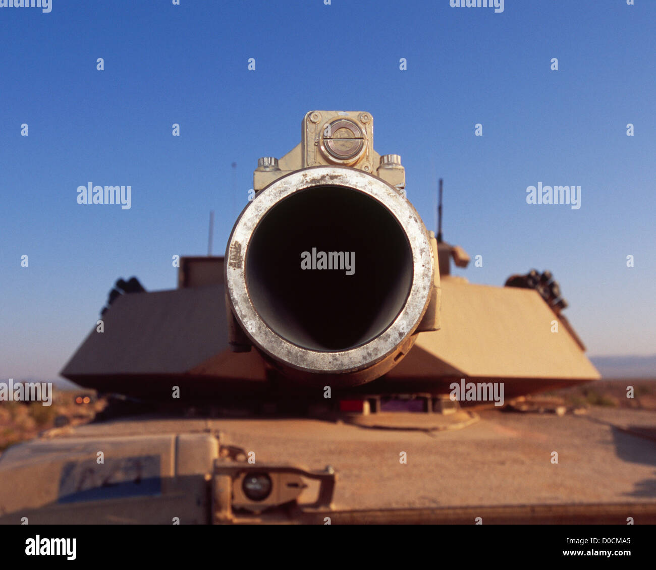 Front View of the 120mm Main Gun of an M1A1 Abrams Battle Tank Stock Photo