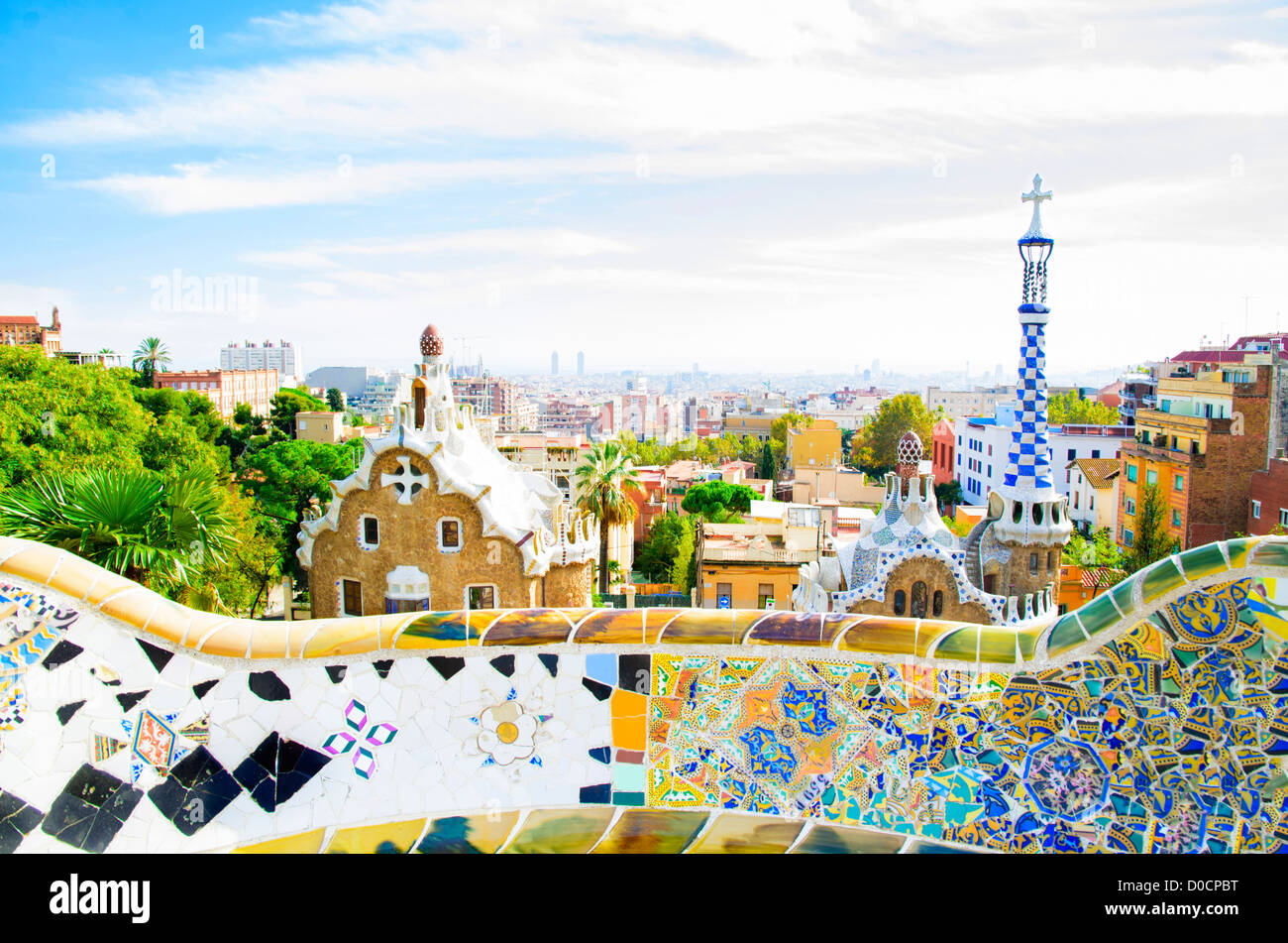 View from one famous Park in Barcelona - Guell Stock Photo