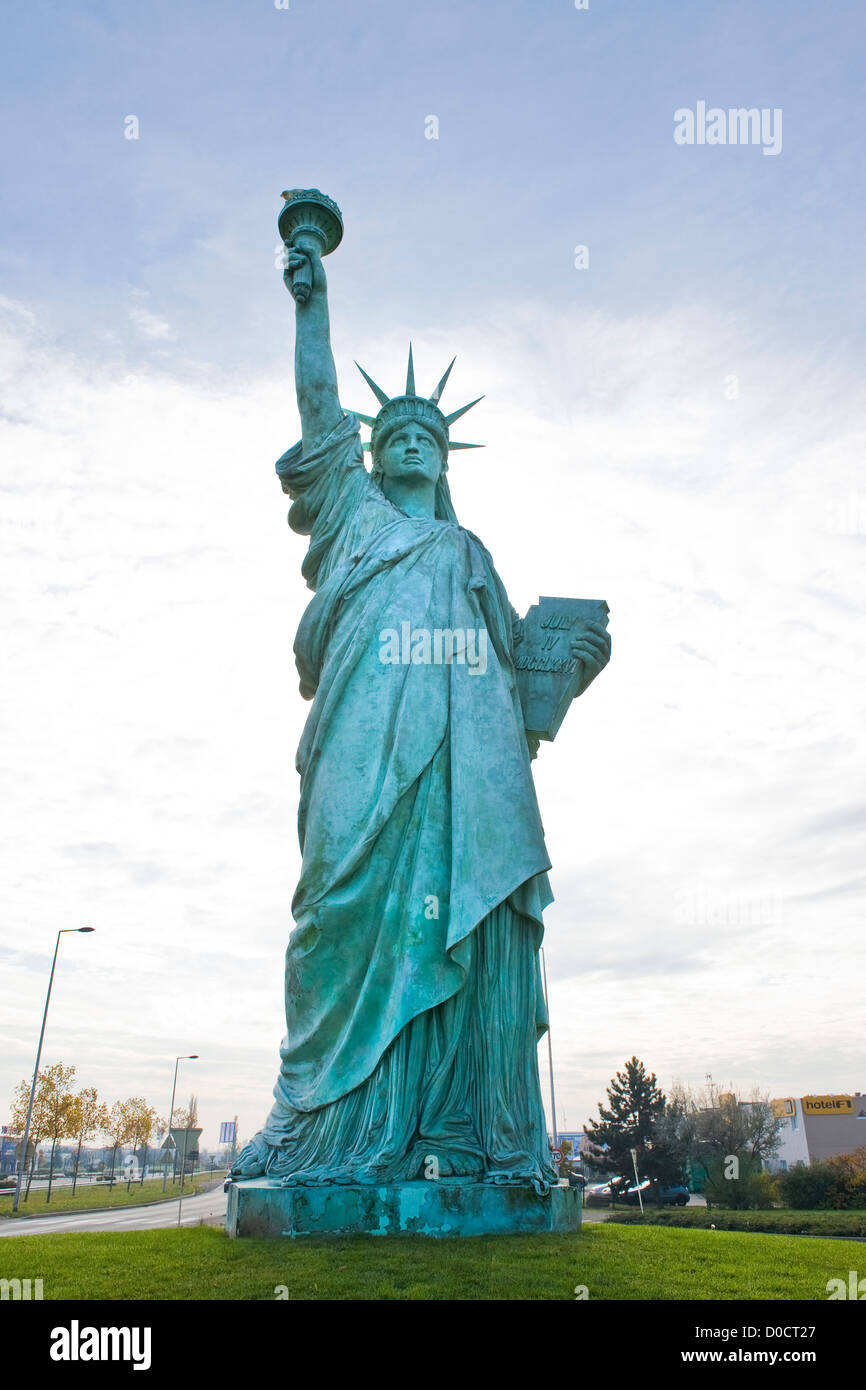 France, Alsace, Colmar, Replica of Statue of Liberty in hometown of it